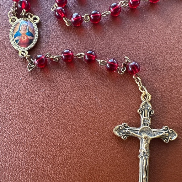 Vintage Red Glass Bead St‎ Theresa Rosary - Picture 1 of 6